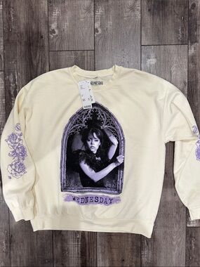 Urban Outfitters Wednesday Cream Crewneck with Lavender